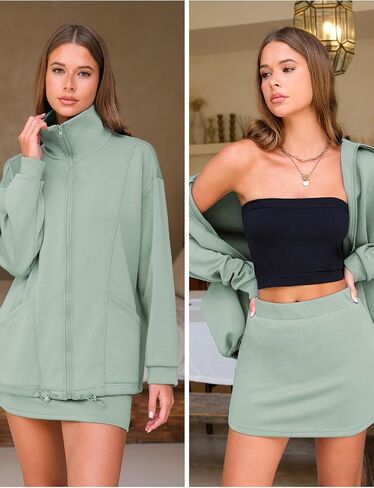 exlura womens sweatsuits 2 قطعة ملابس zip up sweatshirtts مطابقة skort العرق العرق غير الرسمي مجموعة التنس jogger suit suit 2025 in Saudi Arabia