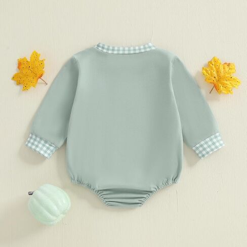 Newborn Baby Boy Thanksgiving Outfit Bubble Romper Turkey Embroidery Long Sleeve Onesie Fall Winter Clothes in Saudi Arabia
