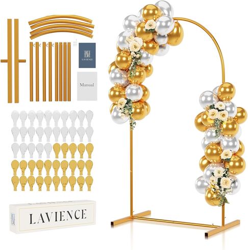 Gold Metal Arch Backdrop Stand - 7.2ft Balloon Arch Stand Backdrop Set with Gold and Silver Balloons - Photo Arched Birthday Background Decor, Party Arches Frame for Wedding Baby Shower Grad in Saudi Arabia
