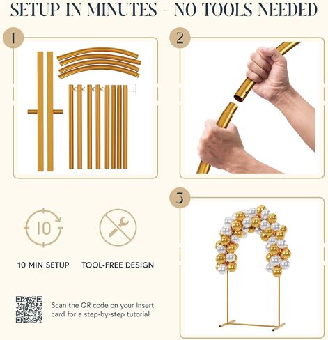 Gold Metal Arch Backdrop Stand - 7.2ft Balloon Arch Stand Backdrop Set with Gold and Silver Balloons - Photo Arched Birthday Background Decor, Party Arches Frame for Wedding Baby Shower Grad in Saudi Arabia
