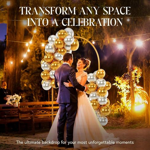 Gold Metal Arch Backdrop Stand - 7.2ft Balloon Arch Stand Backdrop Set with Gold and Silver Balloons - Photo Arched Birthday Background Decor, Party Arches Frame for Wedding Baby Shower Grad in Saudi Arabia