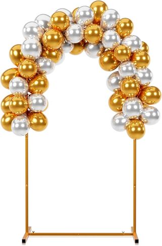 Gold Metal Arch Backdrop Stand - 7.2ft Balloon Arch Stand Backdrop Set with Gold and Silver Balloons - Photo Arched Birthday Background Decor, Party Arches Frame for Wedding Baby Shower Grad in Saudi Arabia