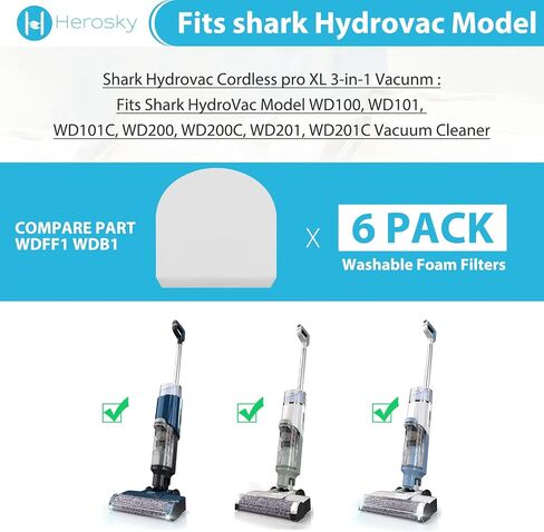 6 Filter kit for Shark AW261 WD261 WD101 AW302 WD161 WD201 WD100 WD200 WD101 HydroVac 3 in 1 Vacuum, Compare part WDFF1 in Kuwait