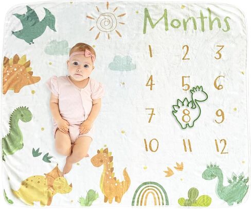 Baby Monthly Milestone Blanket, Unisex Dinosaurs Milestone Blanket for Baby Boy or Girl, 50"x30, Soft Fleece in Saudi Arabia