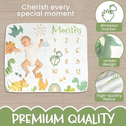 Baby Monthly Milestone Blanket, Unisex Dinosaurs Milestone Blanket for Baby Boy or Girl, 50"x30, Soft Fleece in Saudi Arabia
