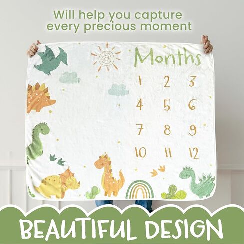Baby Monthly Milestone Blanket, Unisex Dinosaurs Milestone Blanket for Baby Boy or Girl, 50"x30, Soft Fleece in Saudi Arabia