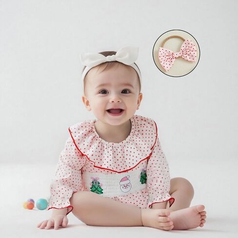 My First Christmas Baby Girl Outfit Newborn Santa Smocked Bubble Romper Cute Ruffle Bodysuit One Piece Xmas Clothes in Kuwait