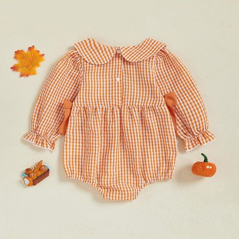Baby Girl Halloween Outfit Pumpkin Print Bubble Romper Bow Long Sleeve Ruffle Outfit Newborn Fall Clothes in Saudi Arabia