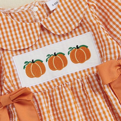 Baby Girl Halloween Outfit Pumpkin Print Bubble Romper Bow Long Sleeve Ruffle Outfit Newborn Fall Clothes in Saudi Arabia