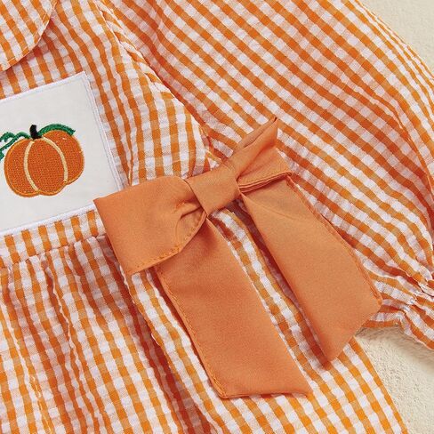 Baby Girl Halloween Outfit Pumpkin Print Bubble Romper Bow Long Sleeve Ruffle Outfit Newborn Fall Clothes in Saudi Arabia