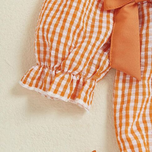 Baby Girl Halloween Outfit Pumpkin Print Bubble Romper Bow Long Sleeve Ruffle Outfit Newborn Fall Clothes in Saudi Arabia