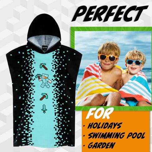 Minecraft Towelling Poncho Kids Teens Hooded Bath Towels Absorbent Beach Towel (Multi Tie Dye, 6-9 Years) in Saudi Arabia
