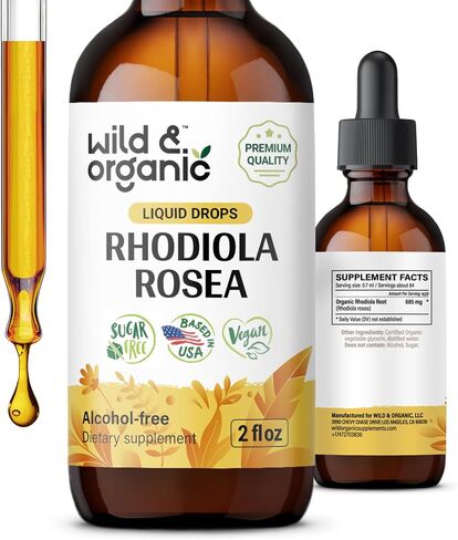 Rhodiola Rosea Tincture - Organic Rhodiola Supplement fot Stress & Mood Support - Rhodiola Root Liquid Extract - Vegan, Alcohol Free Drops - 2 fl oz in Kuwait