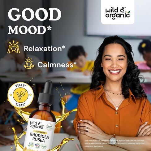 Rhodiola Rosea Tincture - Organic Rhodiola Supplement fot Stress & Mood Support - Rhodiola Root Liquid Extract - Vegan, Alcohol Free Drops - 2 fl oz in Kuwait