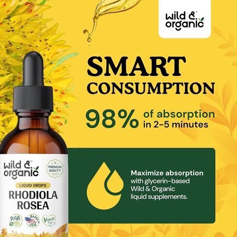 Rhodiola Rosea Tincture - Organic Rhodiola Supplement fot Stress & Mood Support - Rhodiola Root Liquid Extract - Vegan, Alcohol Free Drops - 2 fl oz in Kuwait
