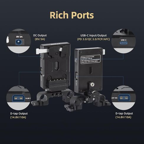 لوحة البطارية القابلة للتعديل V Nitze ، مع إدخال/إخراج USB-C (PD 3.0) ، DC (8V/3A) ، D-TAP (14.8V/10A) ، مشبك قضيب 15 مم وذراع قابلة للتعديل ، لوحة تحبل V لمحمية طاقة الكاميرا-N21-D8C in Saudi Arabia