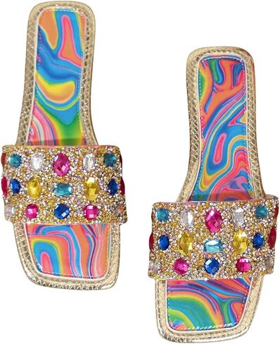 Gorglitter Women's Rhinestone Marble Sandals Square Square Open Toe Flafors Flafs Single Flats in Saudi Arabia