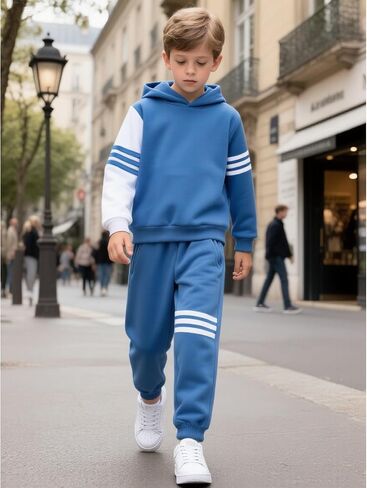 Boy Clothes Long Sleeve Striped Hoodie Sweatshirts Top and Pants Fall Winter Kids Boys 2 Pieces Outfits Sets 3-8 Years in Saudi Arabia