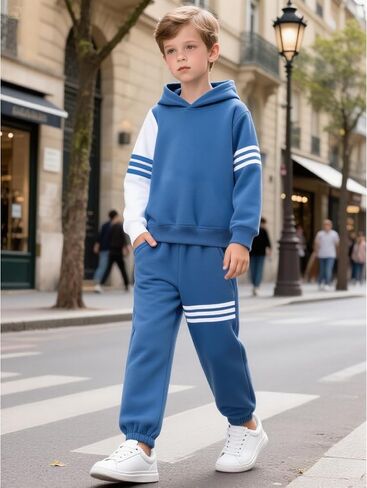 Boy Clothes Long Sleeve Striped Hoodie Sweatshirts Top and Pants Fall Winter Kids Boys 2 Pieces Outfits Sets 3-8 Years in Saudi Arabia