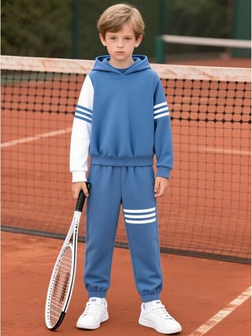 Boy Clothes Long Sleeve Striped Hoodie Sweatshirts Top and Pants Fall Winter Kids Boys 2 Pieces Outfits Sets 3-8 Years in Saudi Arabia