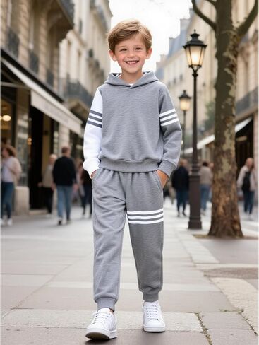 ملابس صبي طويلة الأكمام ذات الأكمام المخططة للبلوزات العليا والسراويل الخريف الخريف الأطفال الأولاد 2 قطع الجماعات مجموعات 3-8 سنوات in Kuwait