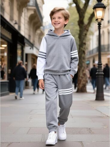 ملابس صبي طويلة الأكمام ذات الأكمام المخططة للبلوزات العليا والسراويل الخريف الخريف الأطفال الأولاد 2 قطع الجماعات مجموعات 3-8 سنوات in Kuwait