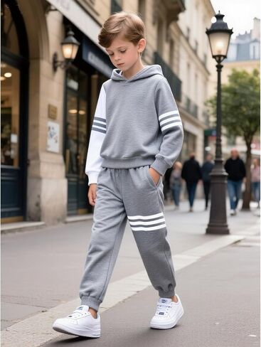 ملابس صبي طويلة الأكمام ذات الأكمام المخططة للبلوزات العليا والسراويل الخريف الخريف الأطفال الأولاد 2 قطع الجماعات مجموعات 3-8 سنوات in Kuwait