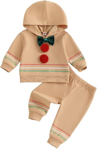 Gingerbread Man Outfit Baby Boy Girl Toddler Kids Halloween Christmas Clothes Hooded Sweatshirt Fuzzy Pants Set in Saudi Arabia