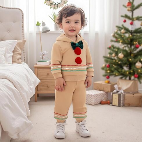 Gingerbread Man Outfit Baby Boy Girl Toddler Kids Halloween Christmas Clothes Hooded Sweatshirt Fuzzy Pants Set in Saudi Arabia
