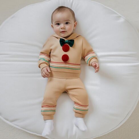 Gingerbread Man Outfit Baby Boy Girl Toddler Kids Halloween Christmas Clothes Hooded Sweatshirt Fuzzy Pants Set in Saudi Arabia