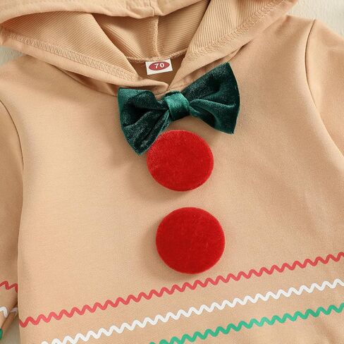 Gingerbread Man Outfit Baby Boy Girl Toddler Kids Halloween Christmas Clothes Hooded Sweatshirt Fuzzy Pants Set in Saudi Arabia