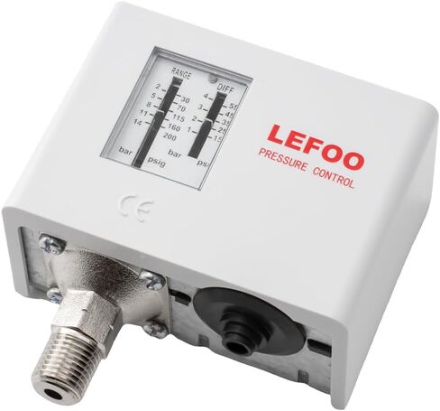 LEFOO LF5514 زيت قابل للتعديل HVAC التحكم في ضغط الضغط/تبديل ضغط الغلاية البخار/التبريد المفرد/هواء مضخة الماء مفتاح ضغط ضاغط 29PSI ~ 203PSI in Kuwait