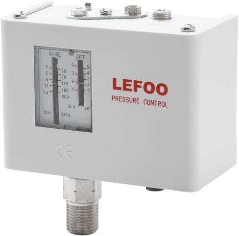 LEFOO LF5514 زيت قابل للتعديل HVAC التحكم في ضغط الضغط/تبديل ضغط الغلاية البخار/التبريد المفرد/هواء مضخة الماء مفتاح ضغط ضاغط 29PSI ~ 203PSI in Kuwait