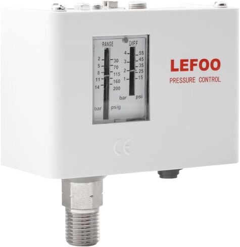 LEFOO LF5514 زيت قابل للتعديل HVAC التحكم في ضغط الضغط/تبديل ضغط الغلاية البخار/التبريد المفرد/هواء مضخة الماء مفتاح ضغط ضاغط 29PSI ~ 203PSI in Kuwait