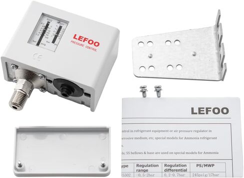 LEFOO LF5514 زيت قابل للتعديل HVAC التحكم في ضغط الضغط/تبديل ضغط الغلاية البخار/التبريد المفرد/هواء مضخة الماء مفتاح ضغط ضاغط 29PSI ~ 203PSI in Kuwait