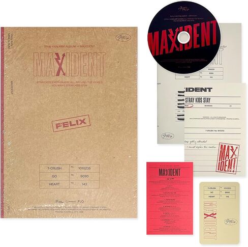 Stray Kids - Mini Album Maxident Case Ver. / فيليكس فير. حالة الورق + photobook r + كلمات الورق + photocard + وحدة ملصق ميني ميني + 2 شارات زر دبوس in Saudi Arabia