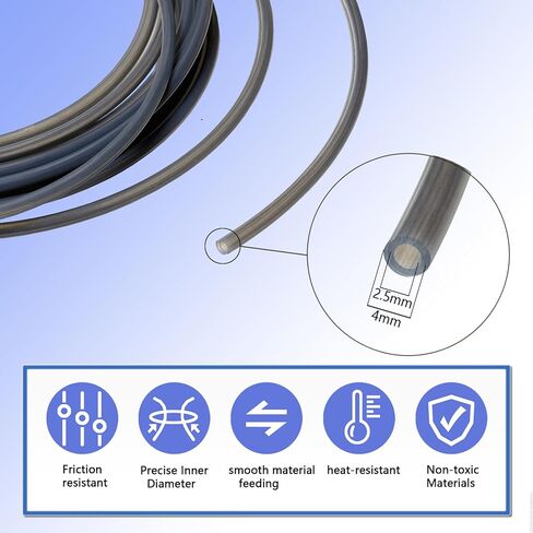 طقم أنبوب PTFE الرمادي الشفاف ، معرف 2.5 مم × 4 مم ، 5 م/16.4 قدمًا ، متوافقًا مع Bambu Lab AMS X1/P1P/A1 ، Creality K2 Plus/HI ، Flashforge 5M ، Prusa MMU3 in Kuwait