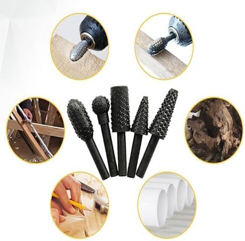 5pcs مجموعة الدوران لدغية للنحت والطحن ، وأدوات ملفات دوارة العمل لمشاريع DIY والحرف (أسود) in Saudi Arabia