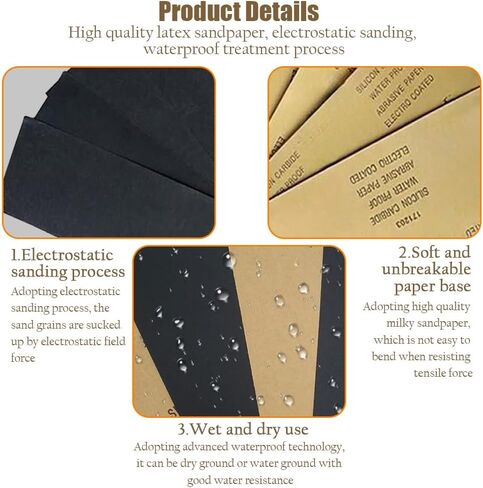 Abrasive Dry Wet Waterproof Sandpaper Sheets Assorted Grit of 120/150/180/220/240/280 for Furniture, Hobbies and Home Improvement, 10 Sheets (9 x 3.6 Inch) in Saudi Arabia
