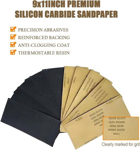 Abrasive Dry Wet Waterproof Sandpaper Sheets Assorted Grit of 120/150/180/220/240/280 for Furniture, Hobbies and Home Improvement, 10 Sheets (9 x 3.6 Inch) in Saudi Arabia