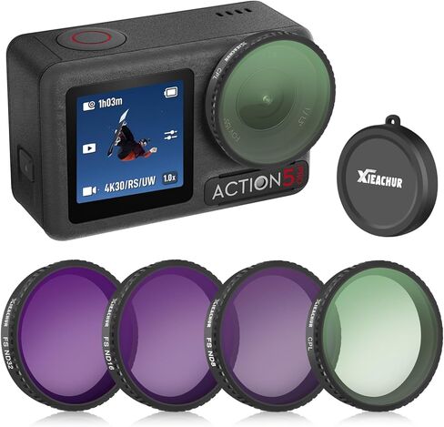 مجموعة مرشح ل DJI Action 5 Pro Action 4 Action 3 Action 3 Camera Camera ، 4 pack CPL ND8 ND16 ND32 مع غطاء عدسة السيليكون ، مرشحات العدسات الاستقطابية ، الزجاج البصري HD ، التصميم المفاجئ in Kuwait