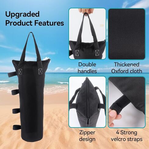 Klmnop 4 Pack Zipper Top Rand Facs for Danopy Legs (سعة تحميل 120 رطلاً) ، أكياس رملية مع أحزمة فيلكرو ومقابض للوزن - أكياس رملية لخيمة المظلة المنبثقة ، ومظلة فناء الساقين (أسود) in Saudi Arabia