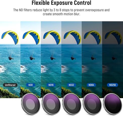 مجموعة مرشح Neewer 6 Pack ND متوافقة مع DJI Osmo Action 5 Pro/Action 4 ، HD HD Pantical Glass CPL + ND8 + ND16 + ND32 + ND64 + ND256 Action Camera Carens Excensions ، FL-N70 in Saudi Arabia