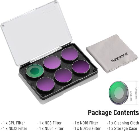 مجموعة مرشح Neewer 6 Pack ND متوافقة مع DJI Osmo Action 5 Pro/Action 4 ، HD HD Pantical Glass CPL + ND8 + ND16 + ND32 + ND64 + ND256 Action Camera Carens Excensions ، FL-N70 in Saudi Arabia