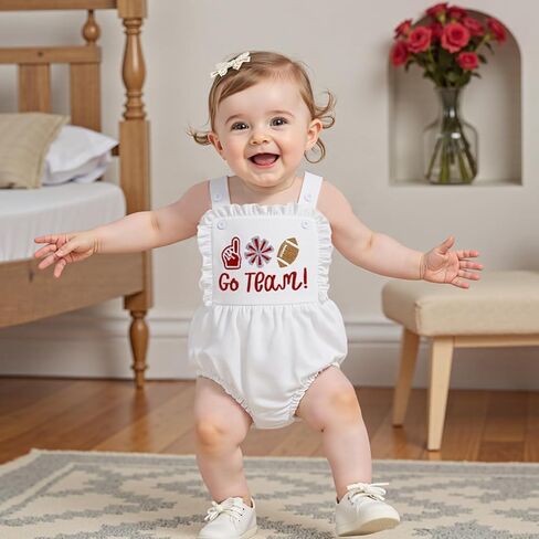 زي طفلة كرة القدم Go Team Team Embroquered Silapsless Silaps Romper Infant Bodysuit الملابس الصيفية حديثي الولادة in Kuwait