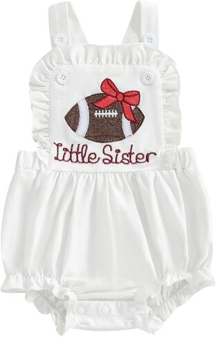 Baby Girl Football Outfit Go Team Embroidery Ruffled Sleeveless Overalls Romper Infant Bodysuit Newborn Summer Clothes in Kuwait