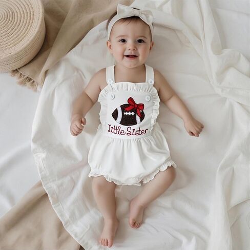 Baby Girl Football Outfit Go Team Embroidery Ruffled Sleeveless Overalls Romper Infant Bodysuit Newborn Summer Clothes in Kuwait