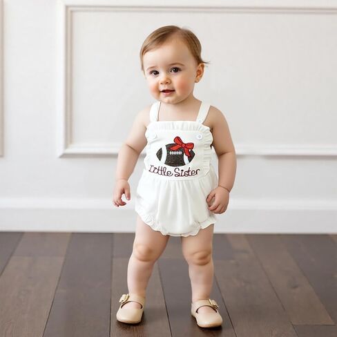 Baby Girl Football Outfit Go Team Embroidery Ruffled Sleeveless Overalls Romper Infant Bodysuit Newborn Summer Clothes in Kuwait