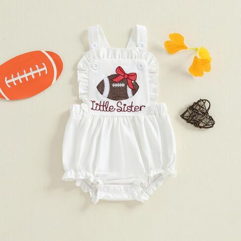 Baby Girl Football Outfit Go Team Embroidery Ruffled Sleeveless Overalls Romper Infant Bodysuit Newborn Summer Clothes in Kuwait