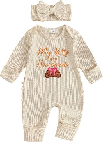 My First Thanksgiving Baby Girl Outfit Newborn Homemade Rolls Onesie Waffle Knit Romper Jumpsuit Cute Clothes in Saudi Arabia